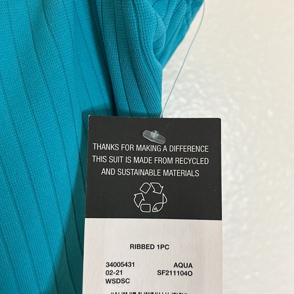 Sandflower Women's Aqua Blue Ribbed Knit One Piece Swimsuit Medium (8-10) NWT - Picture 8 of 11